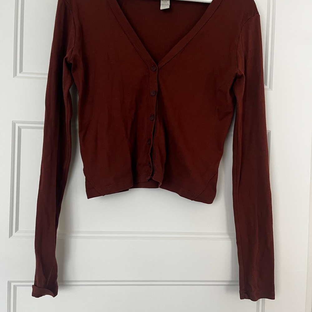 Elegant V-Neck Button-Up Cardigan - Deep Brown